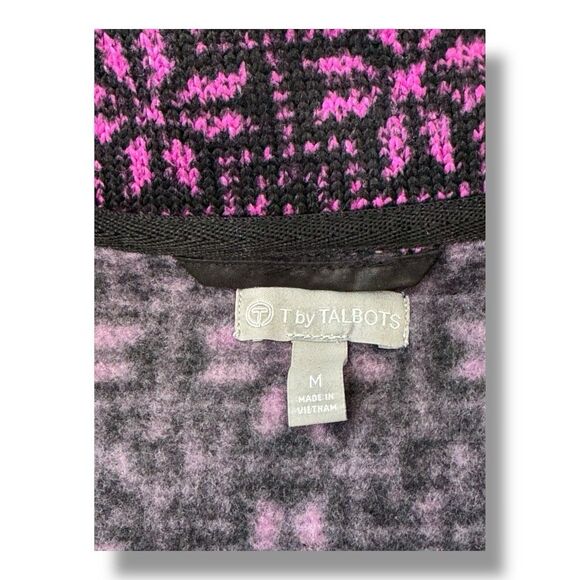 Talbot’s Geo Snowflake Cozy Woven Trim Jacket Purple Black Full Zip Women’s Sz M - Picture 8 of 12